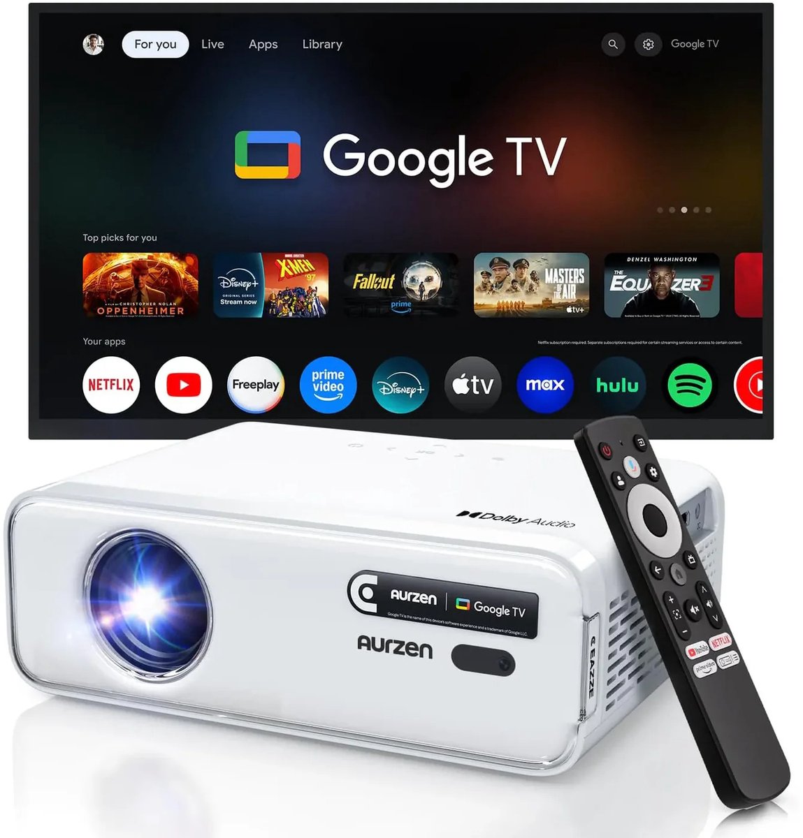 Aurzen EAZZE D1G – Mini Beamer – Full HD – Google TV – Wit