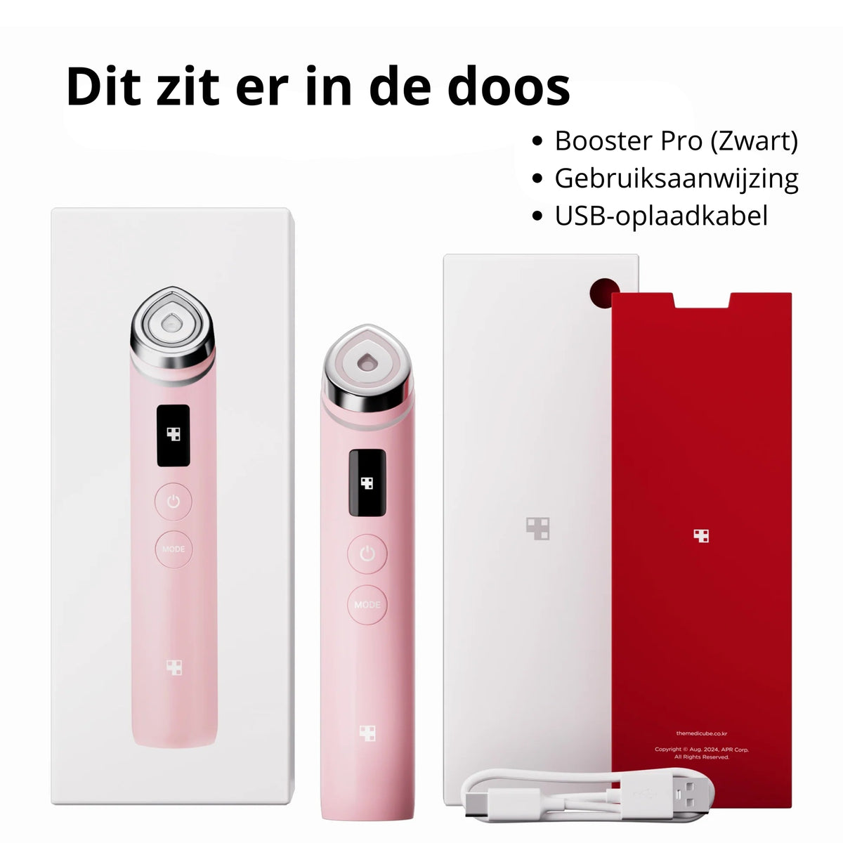 Inhoud van de doos van de Medicube Booster Pro Age-R Korean skincare beauty device